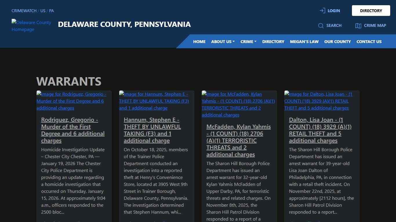 Warrants for Delaware County, Pennsylvania CRIMEWATCH