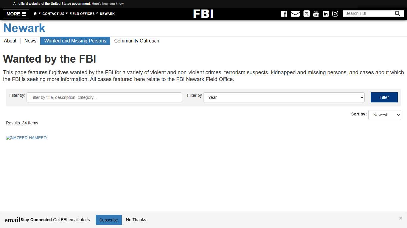 Wanted and Missing Persons — FBI